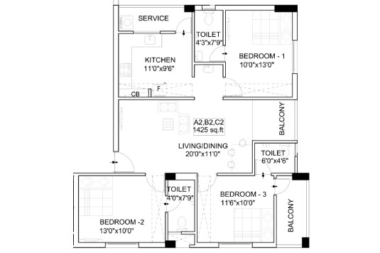 Nest Craft 3 BHK 1425 Sqft