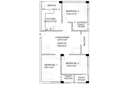 Nest Craft 3 BHK 1435 Sqft
