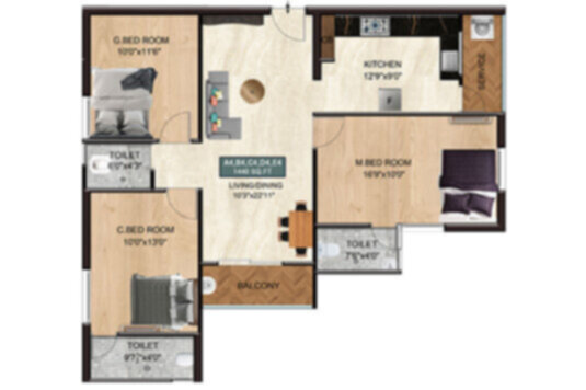 Nest Craft 3 BHK 1440 Sqft