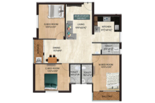 Nest Craft 3 BHK 1455 Sqft