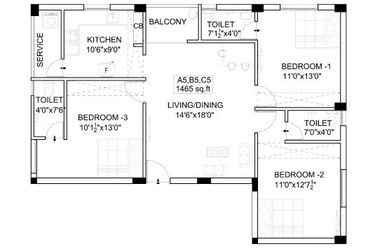 Nest Craft 3 BHK 1465 Sqft