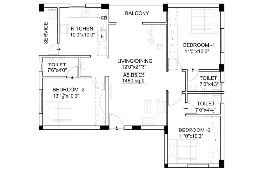Nest Craft 3 BHK 1480 Sqft